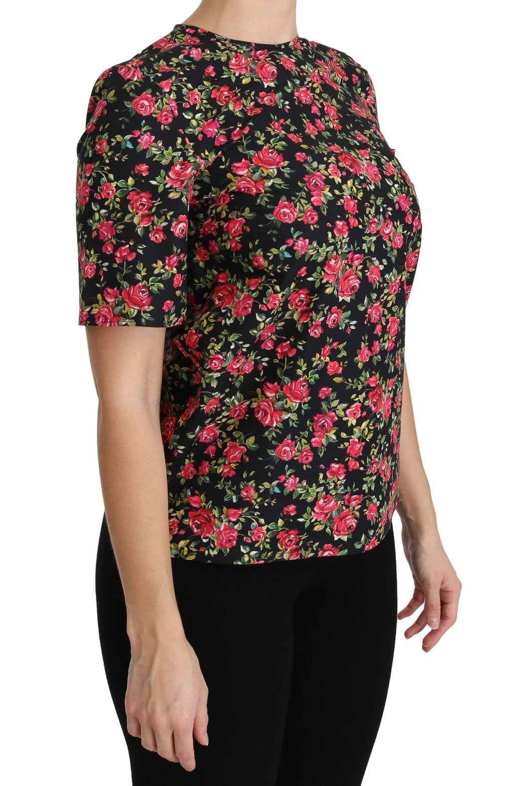 Dolce & Gabbana Black Floral Roses Short Sleeve Top Blouse by Dolce & Gabbana