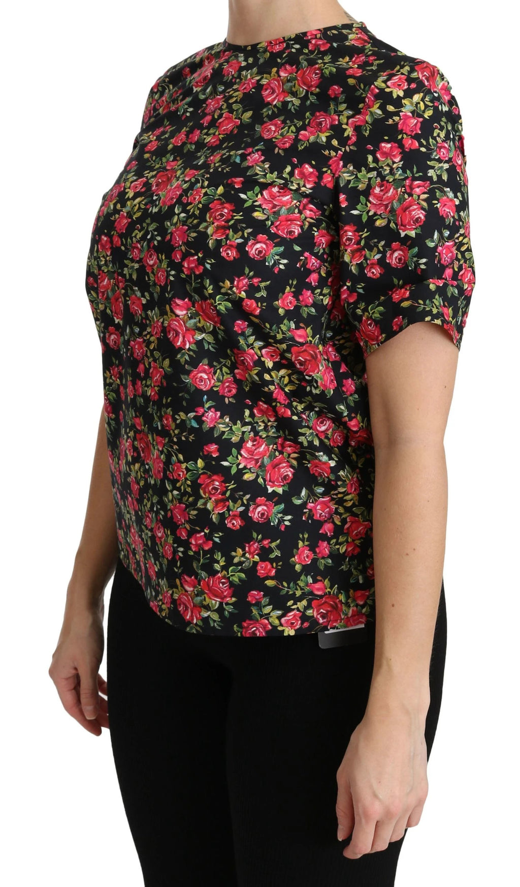 Dolce & Gabbana Black Floral Roses Short Sleeve Top Blouse by Dolce & Gabbana