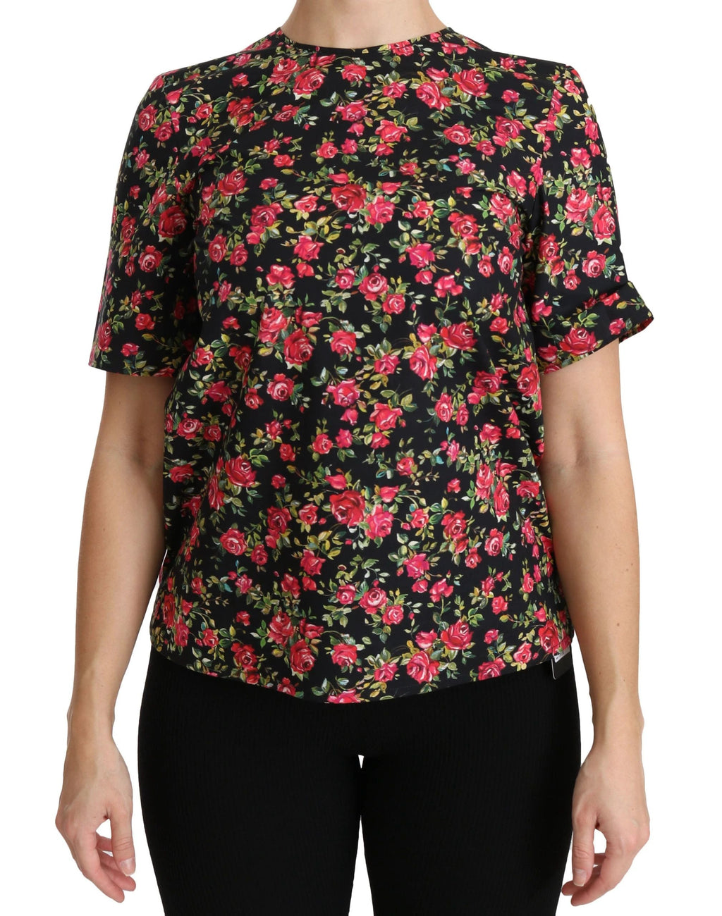 Dolce & Gabbana Black Floral Roses Short Sleeve Top Blouse by Dolce & Gabbana