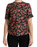 Dolce & Gabbana Black Floral Roses Short Sleeve Top Blouse by Dolce & Gabbana