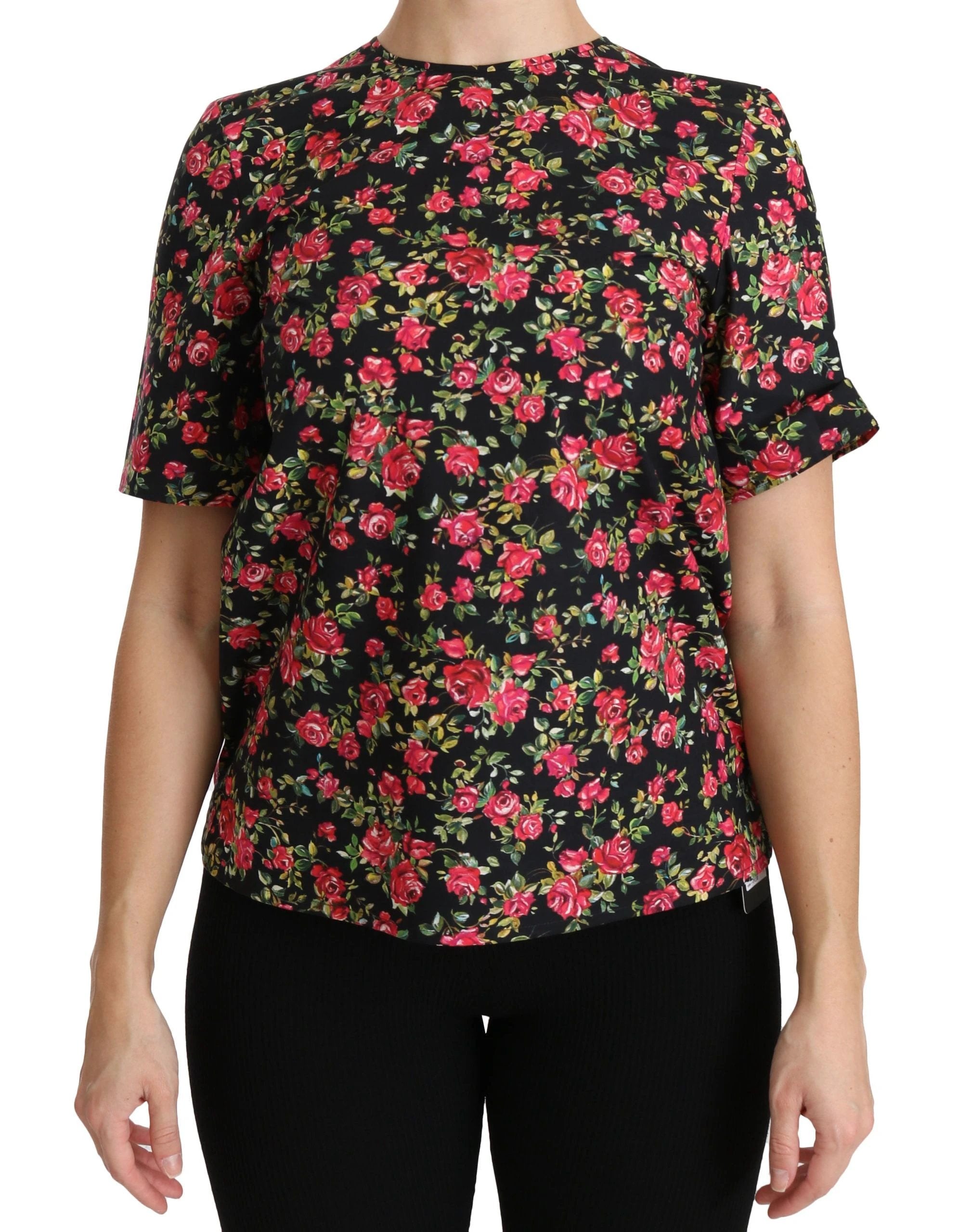 Dolce & Gabbana Black Floral Roses Short Sleeve Top Blouse by Dolce & Gabbana