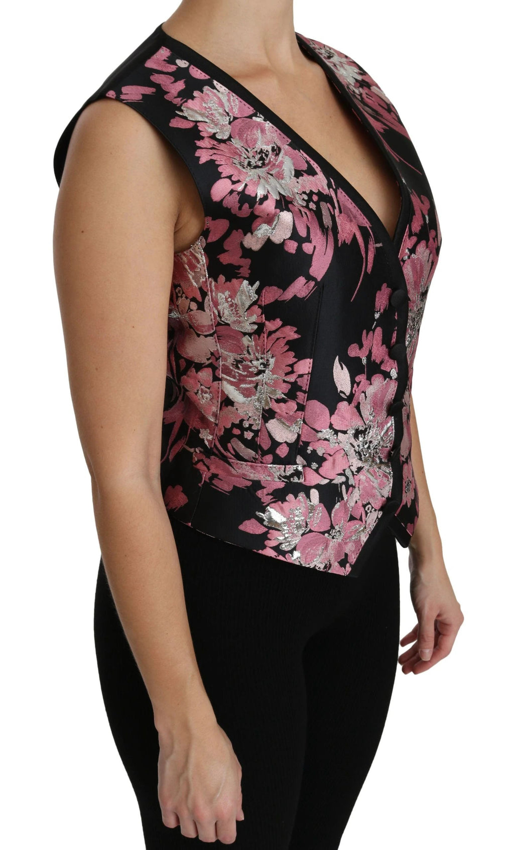Dolce & Gabbana Black Pink Floral Waistcoat Vest Blouse Top by Dolce & Gabbana