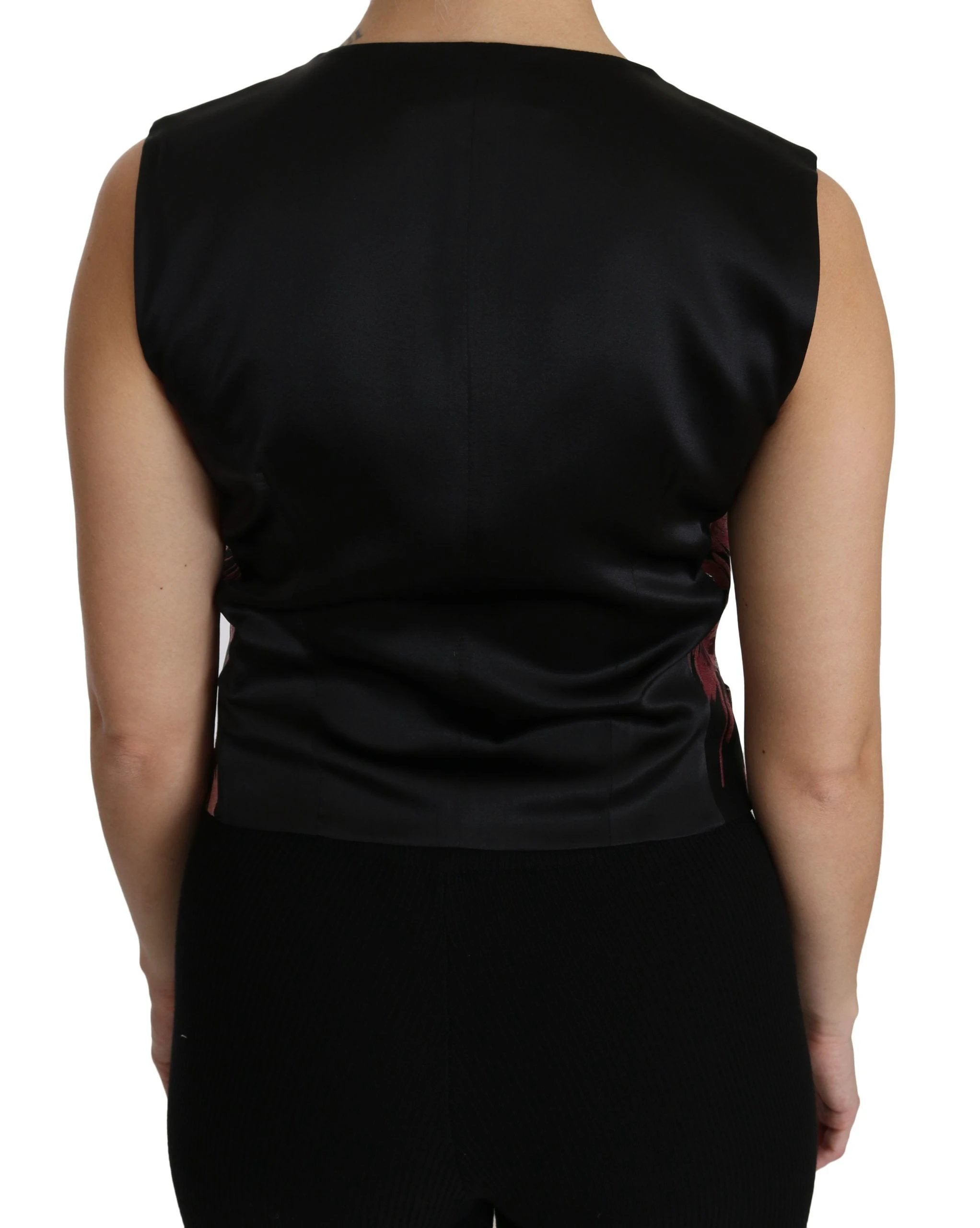 Dolce & Gabbana Black Pink Floral Waistcoat Vest Blouse Top by Dolce & Gabbana