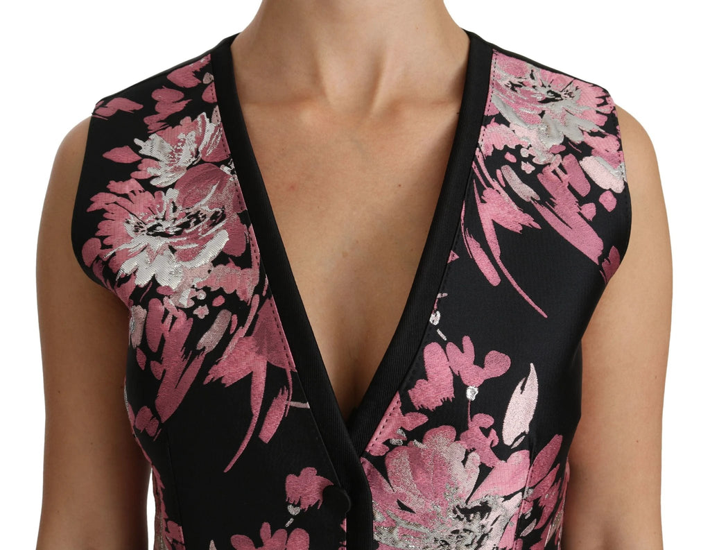 Dolce & Gabbana Black Pink Floral Waistcoat Vest Blouse Top by Dolce & Gabbana