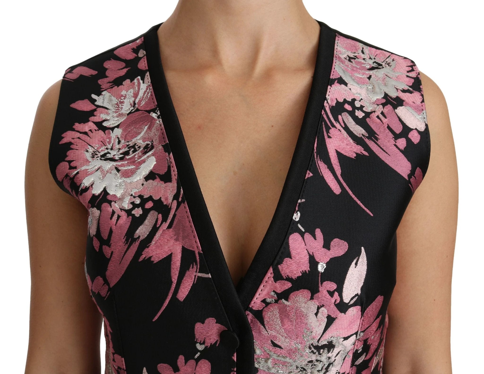 Dolce & Gabbana Black Pink Floral Waistcoat Vest Blouse Top by Dolce & Gabbana