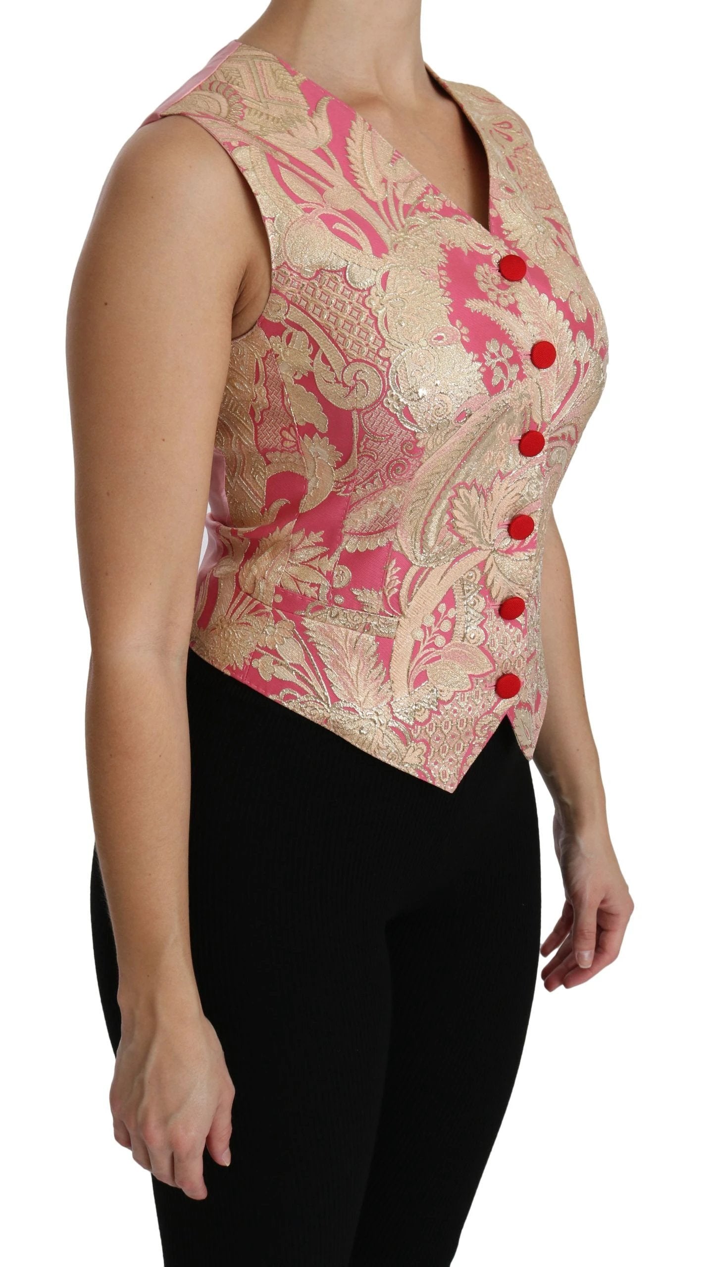 Dolce & Gabbana Pink Gold Brocade Waistcoat Vest Blouse Top by Dolce & Gabbana