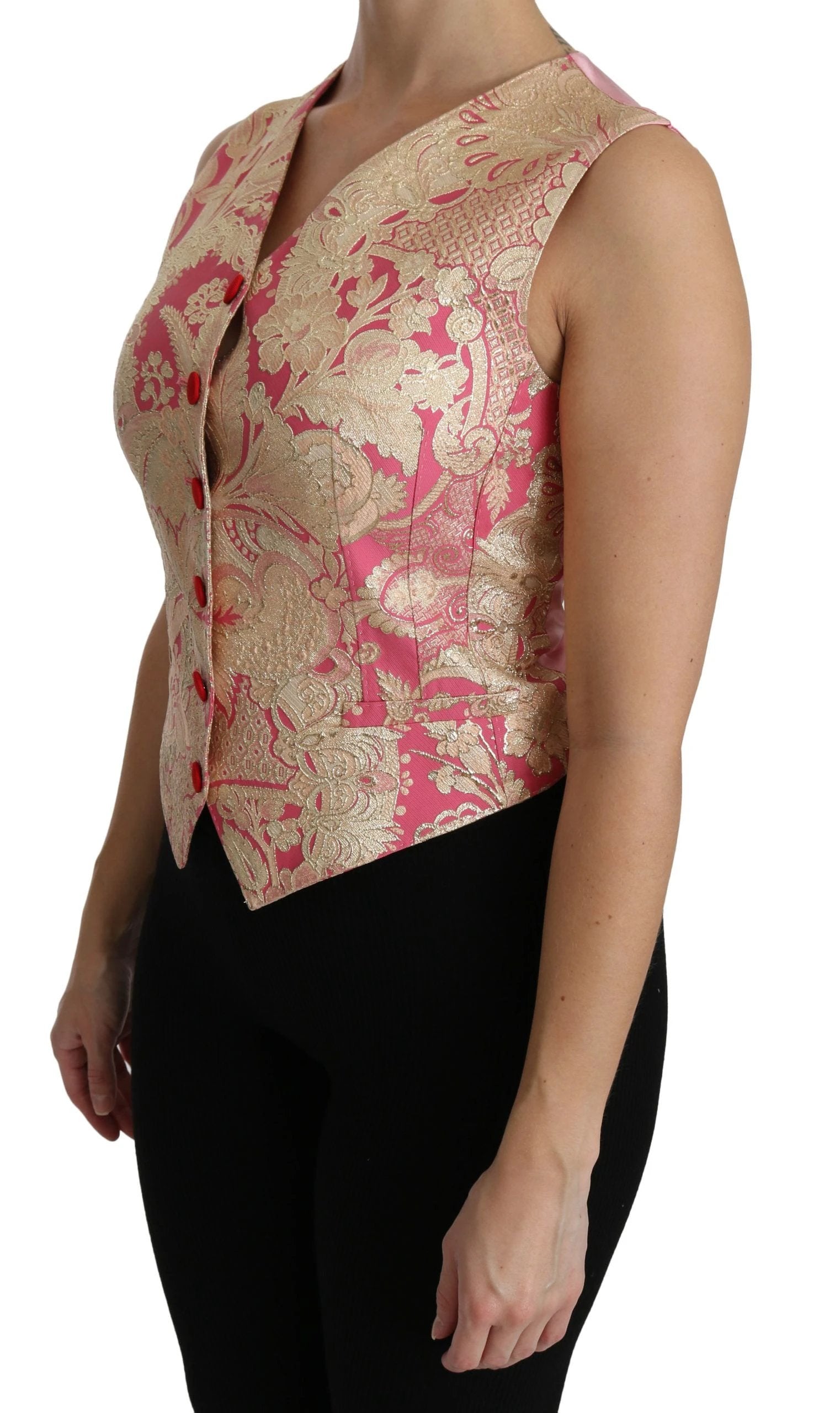 Dolce & Gabbana Pink Gold Brocade Waistcoat Vest Blouse Top by Dolce & Gabbana