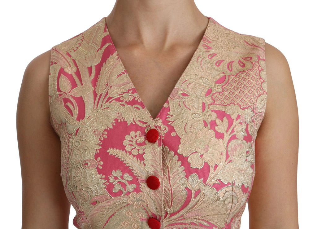 Dolce & Gabbana Pink Gold Brocade Waistcoat Vest Blouse Top by Dolce & Gabbana