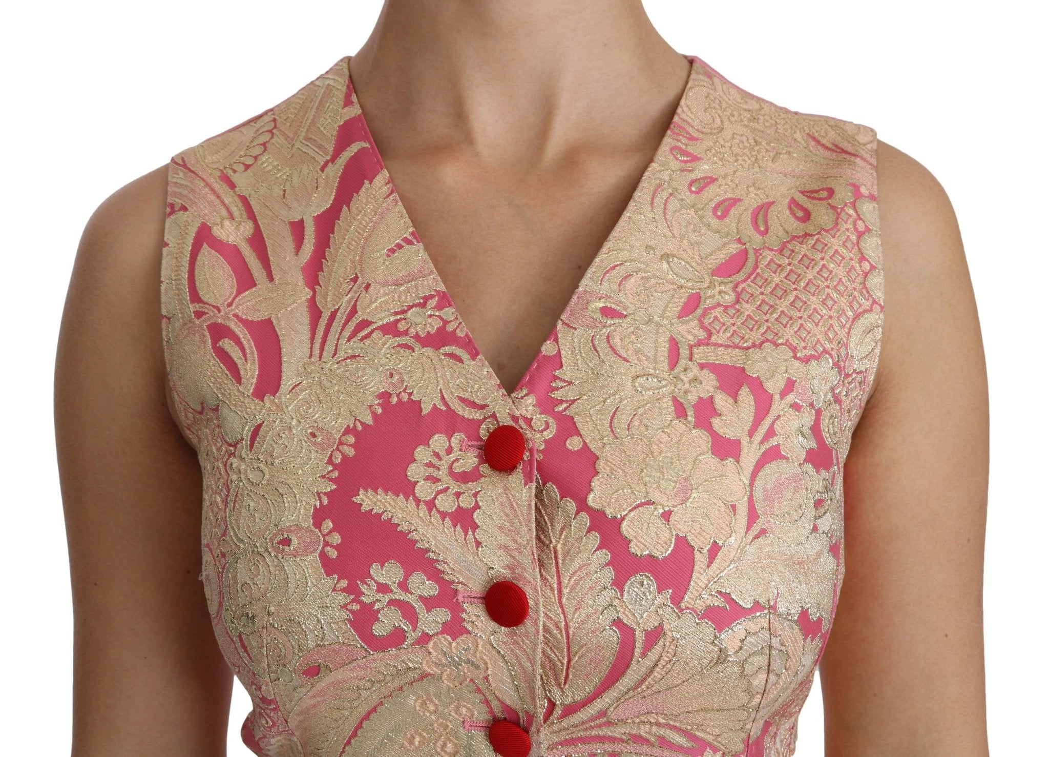 Dolce & Gabbana Pink Gold Brocade Waistcoat Vest Blouse Top by Dolce & Gabbana