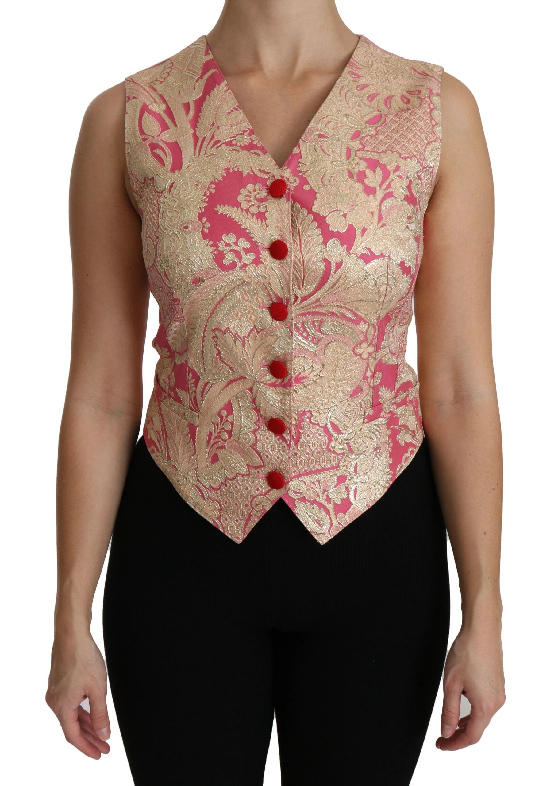 Dolce & Gabbana Pink Gold Brocade Waistcoat Vest Blouse Top by Dolce & Gabbana
