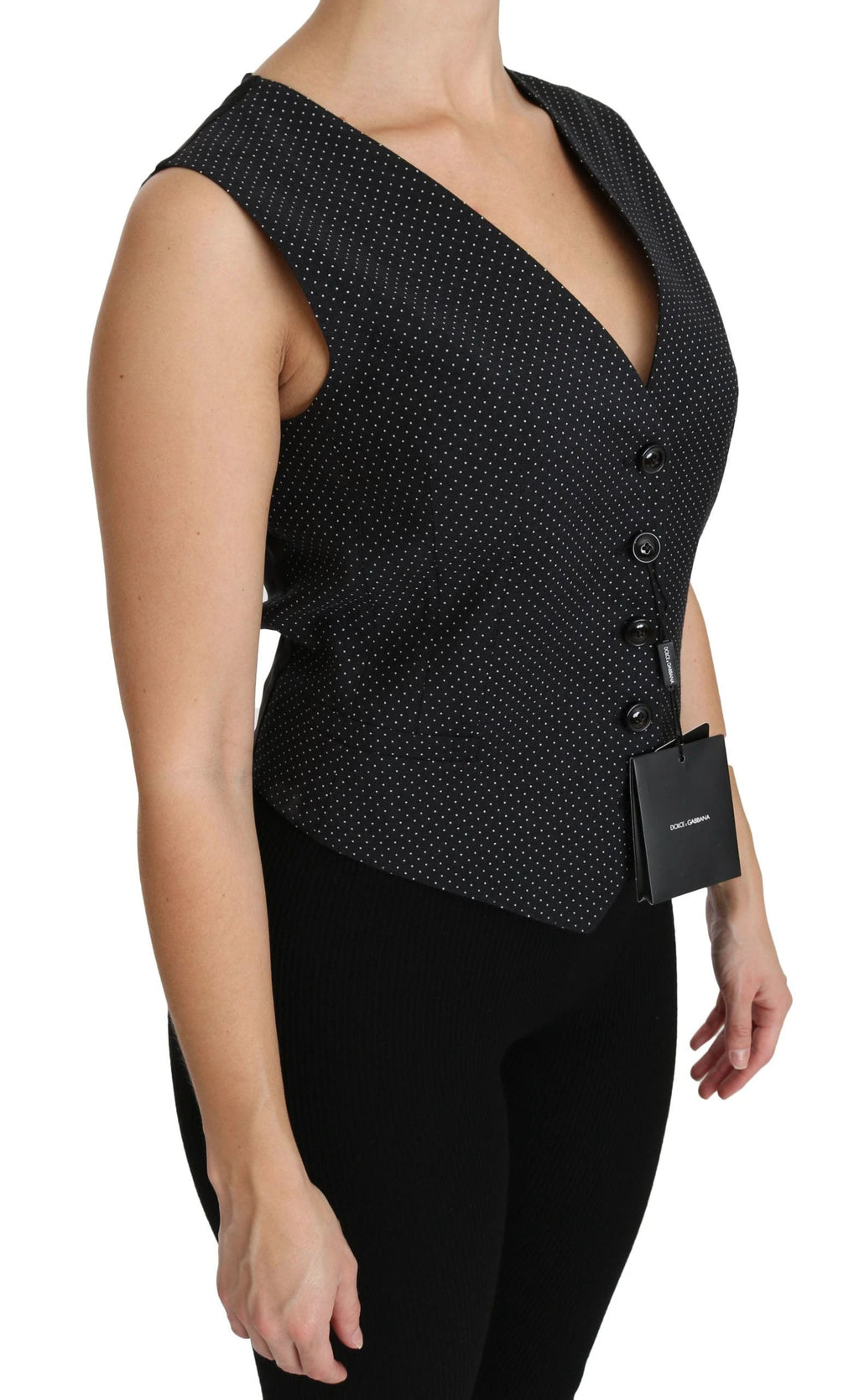 Dolce & Gabbana Black Dotted Waistcoat Vest Blouse Top by Dolce & Gabbana