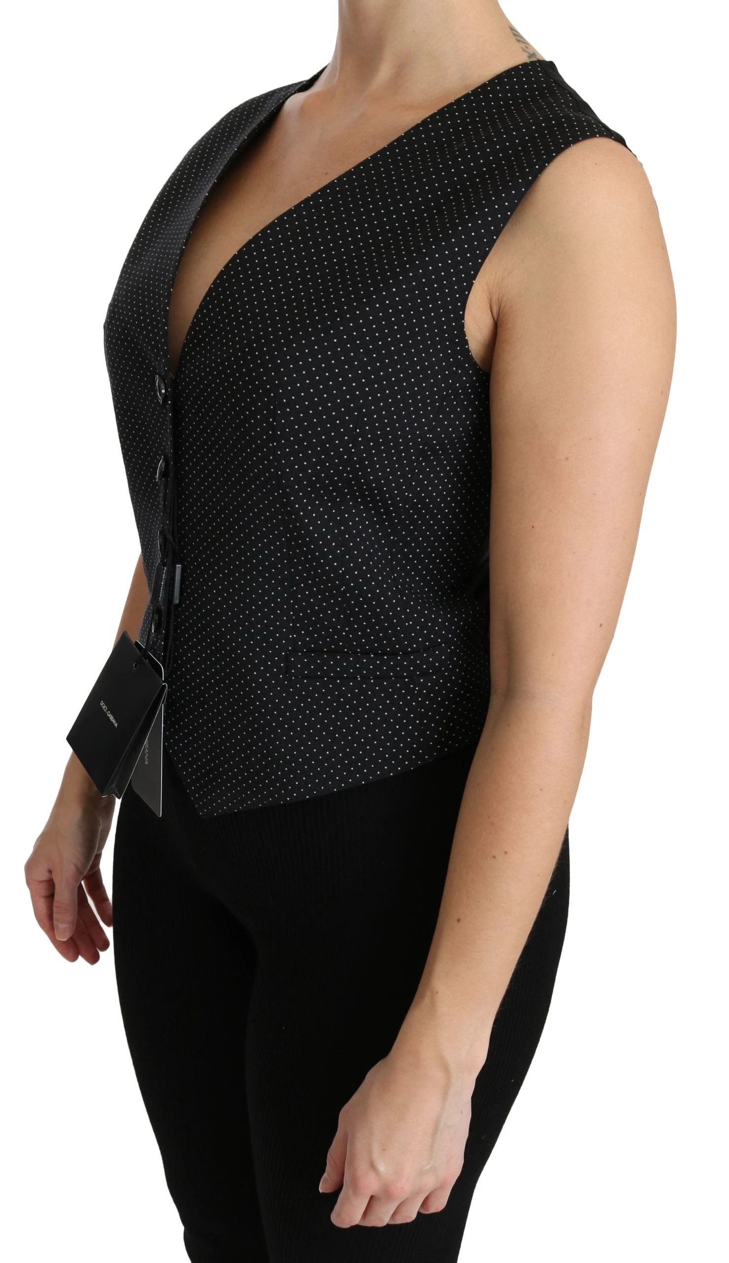 Dolce & Gabbana Black Dotted Waistcoat Vest Blouse Top by Dolce & Gabbana