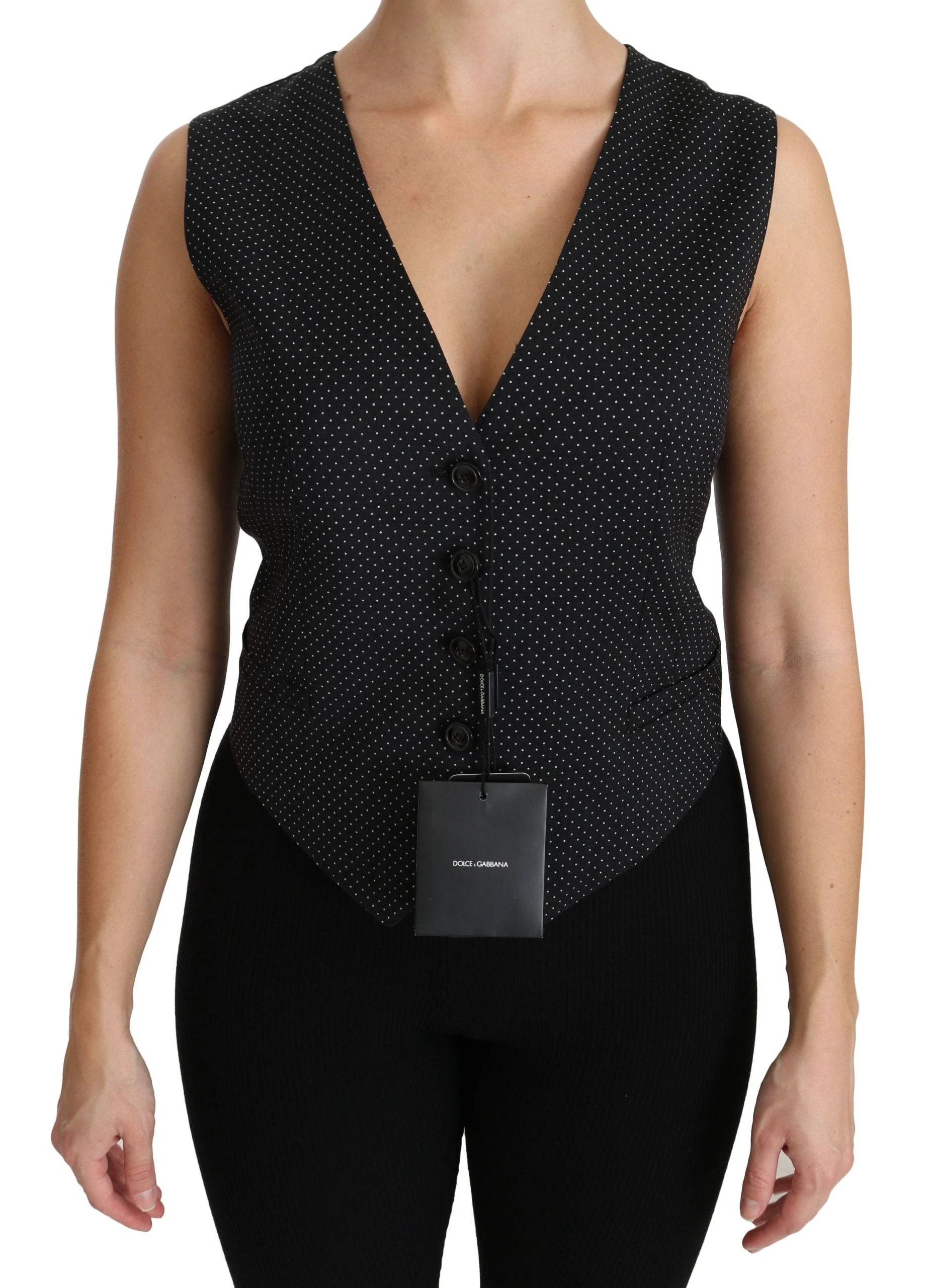 Dolce & Gabbana Black Dotted Waistcoat Vest Blouse Top by Dolce & Gabbana