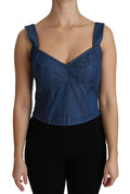 Dolce & Gabbana Blue Sleeveless Bustier Blouse Cotton Top by Dolce & Gabbana