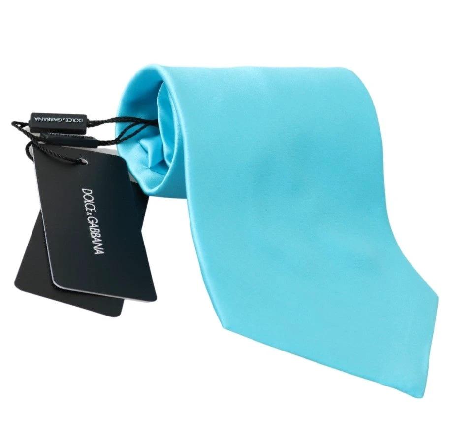 Dolce & Gabbana Light Blue Wide Mens Necktie Accessory 100% Silk Tie by Dolce & Gabbana