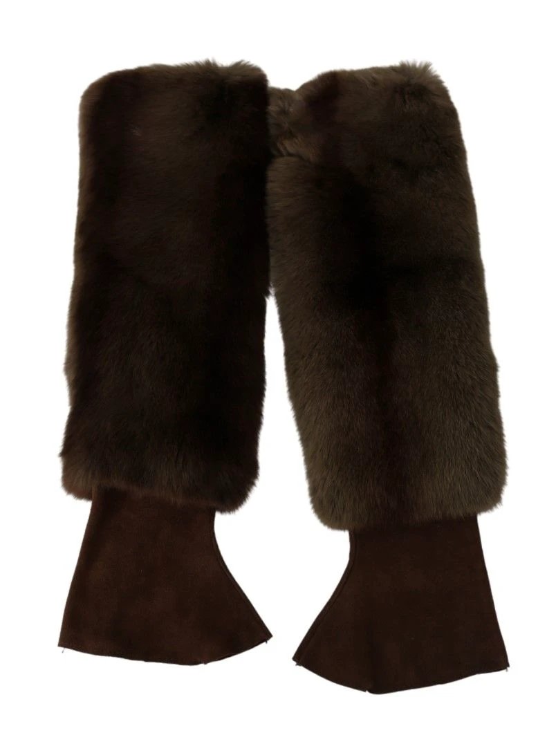 Dolce & Gabbana Brown Elbow Length Finger Less Fur Gloves by Dolce & Gabbana