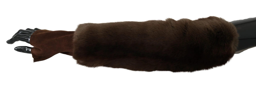 Dolce & Gabbana Brown Elbow Length Finger Less Fur Gloves by Dolce & Gabbana