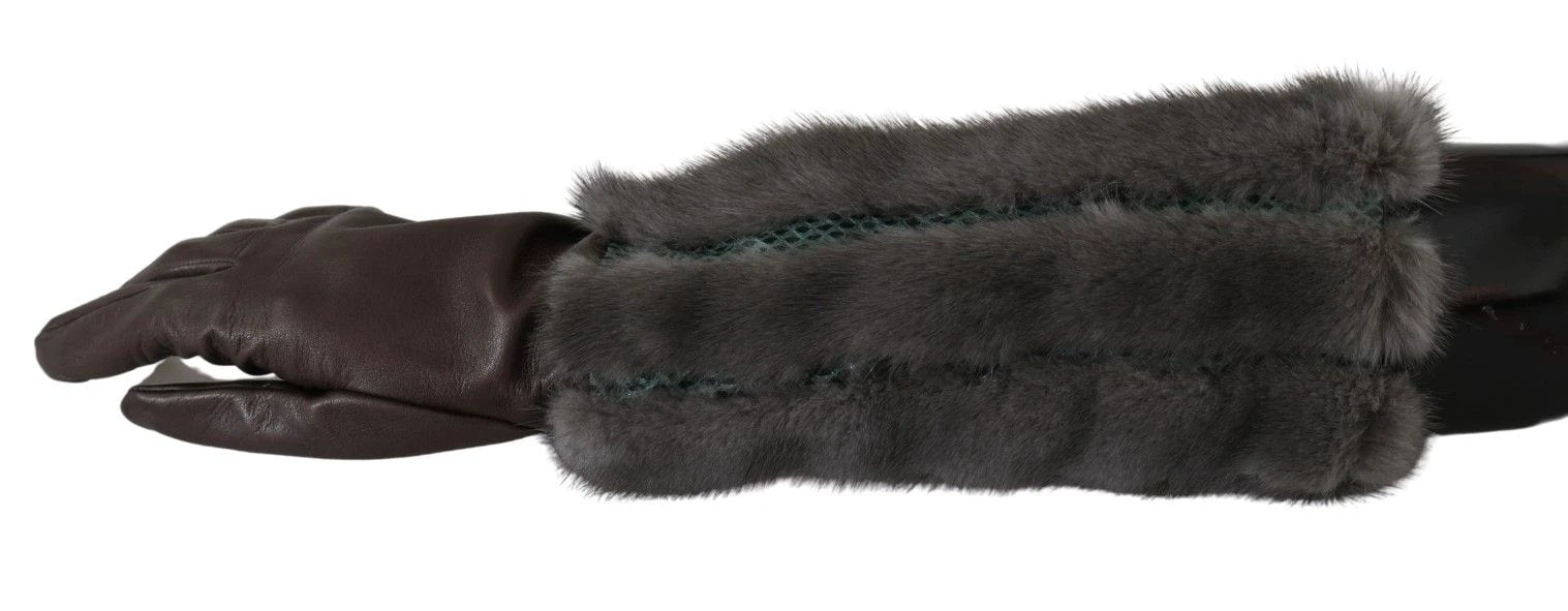Dolce & Gabbana Brown Mid Arm Length Leather Fur Gloves by Dolce & Gabbana