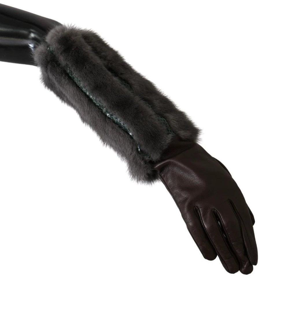 Dolce & Gabbana Brown Mid Arm Length Leather Fur Gloves by Dolce & Gabbana