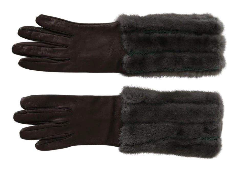 Dolce & Gabbana Brown Mid Arm Length Leather Fur Gloves by Dolce & Gabbana