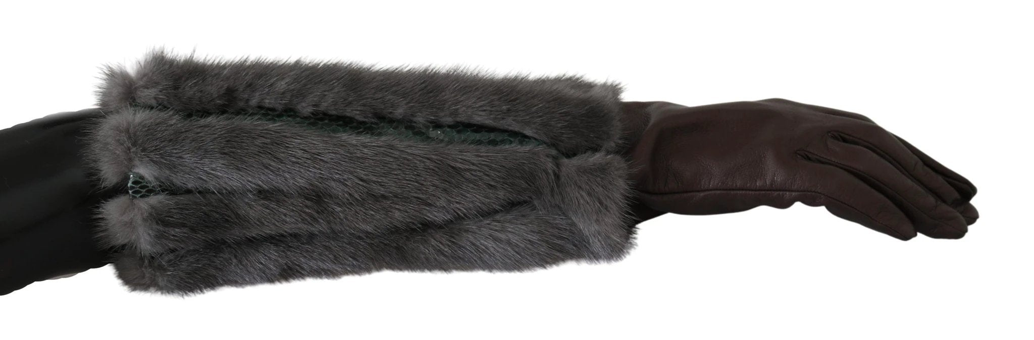 Dolce & Gabbana Brown Mid Arm Length Leather Fur Gloves by Dolce & Gabbana