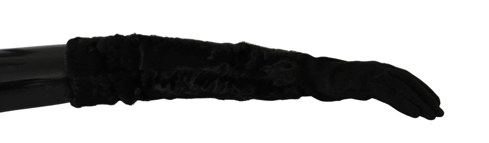 Dolce & Gabbana Black Elbow Length Mitten Suede Fur Gloves by Dolce & Gabbana