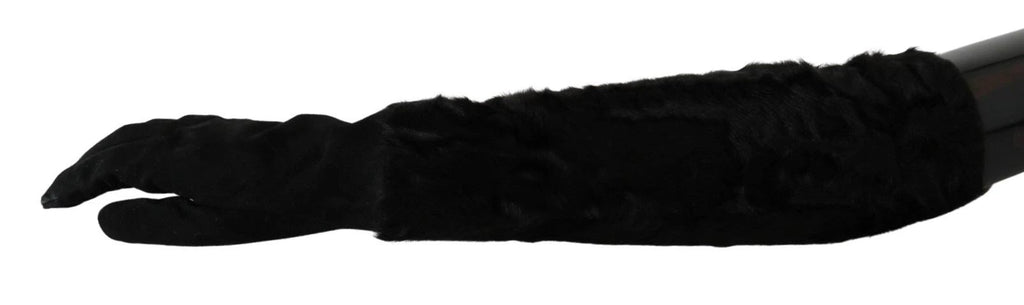 Dolce & Gabbana Black Elbow Length Mitten Suede Fur Gloves by Dolce & Gabbana