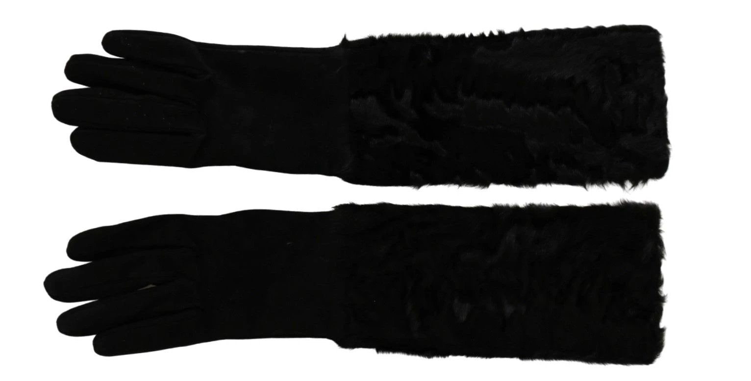 Dolce & Gabbana Black Elbow Length Mitten Suede Fur Gloves by Dolce & Gabbana