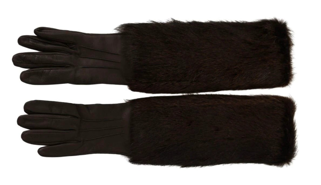 Dolce & Gabbana Brown Elbow Length Mittens Leather Fur Gloves by Dolce & Gabbana