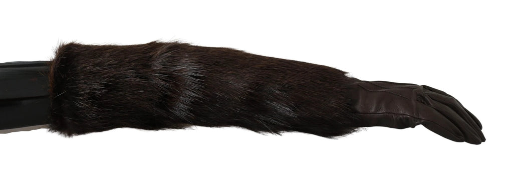 Dolce & Gabbana Brown Elbow Length Mittens Leather Fur Gloves by Dolce & Gabbana