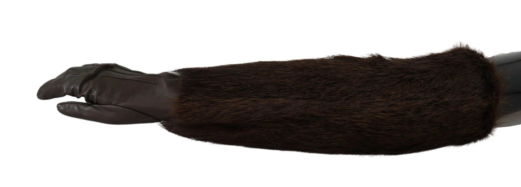 Dolce & Gabbana Brown Elbow Length Mittens Leather Fur Gloves by Dolce & Gabbana