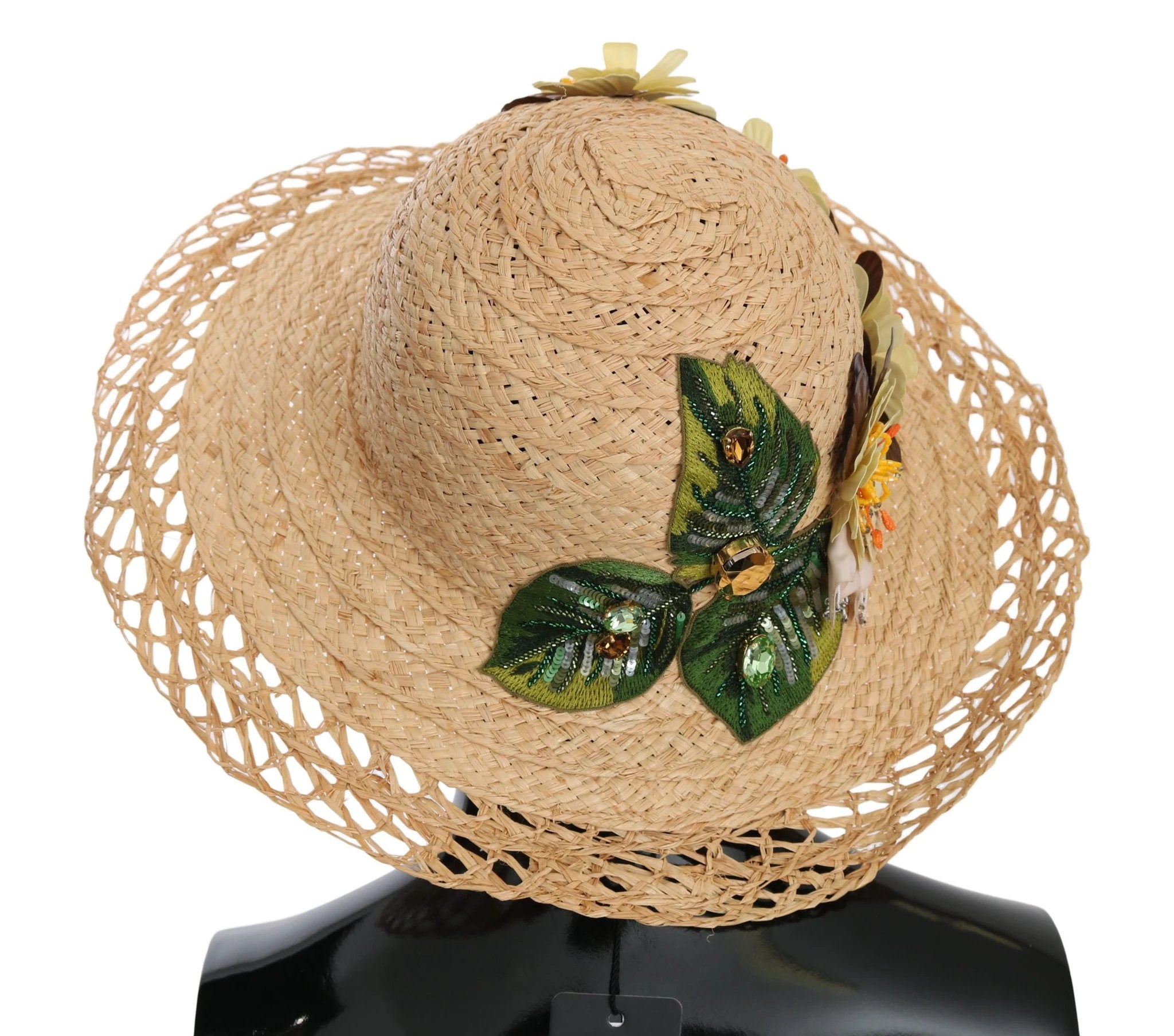 Dolce & Gabbana Beige Wide Brim Floral Bucket Capello Hat by Dolce & Gabbana