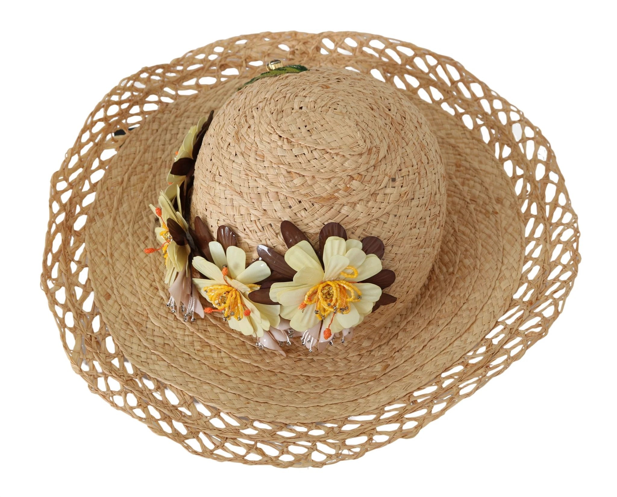 Dolce & Gabbana Beige Wide Brim Floral Bucket Capello Hat by Dolce & Gabbana