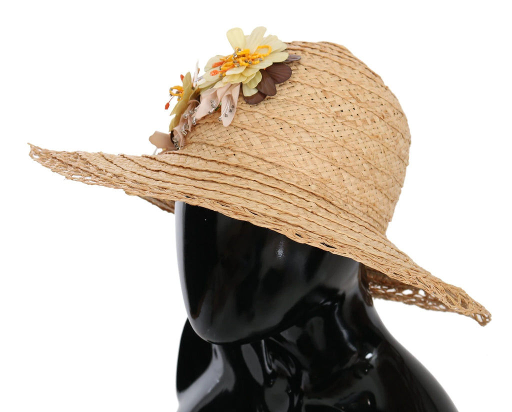 Dolce & Gabbana Beige Wide Brim Floral Bucket Capello Hat by Dolce & Gabbana
