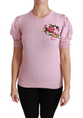 Dolce & Gabbana Pink Floral Embroidered Blouse Wool Top by Dolce & Gabbana