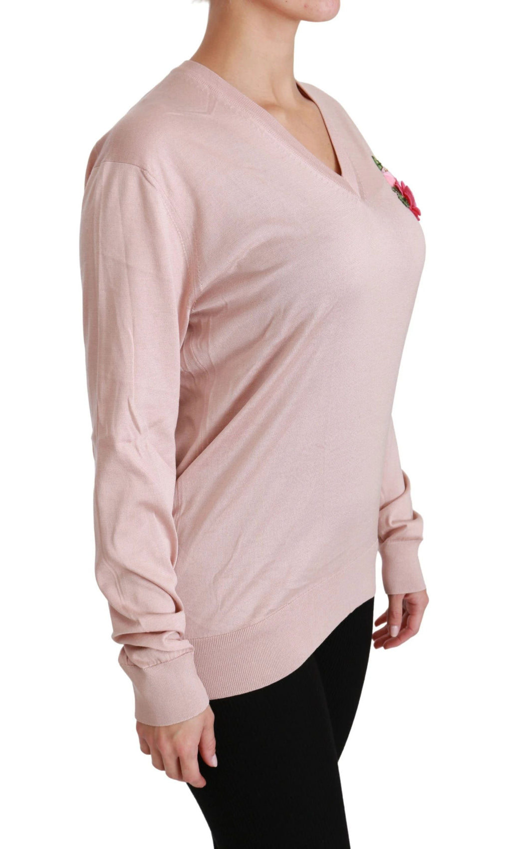 Dolce & Gabbana Pink Floral Embellished Pullover Silk Sweater by Dolce & Gabbana