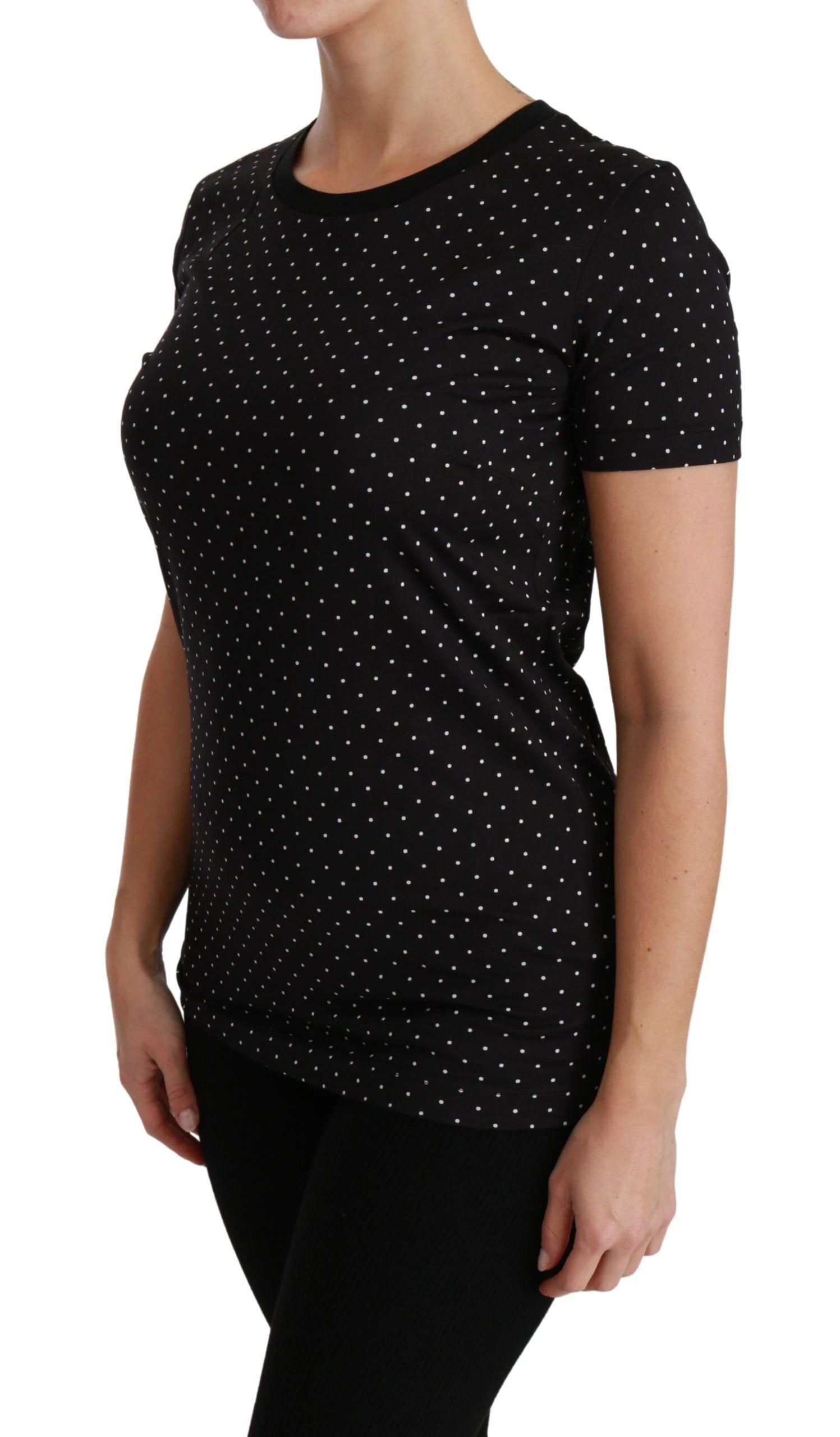 Dolce & Gabbana Black Dotted Crewneck Cotton Top T-shirt by Dolce & Gabbana