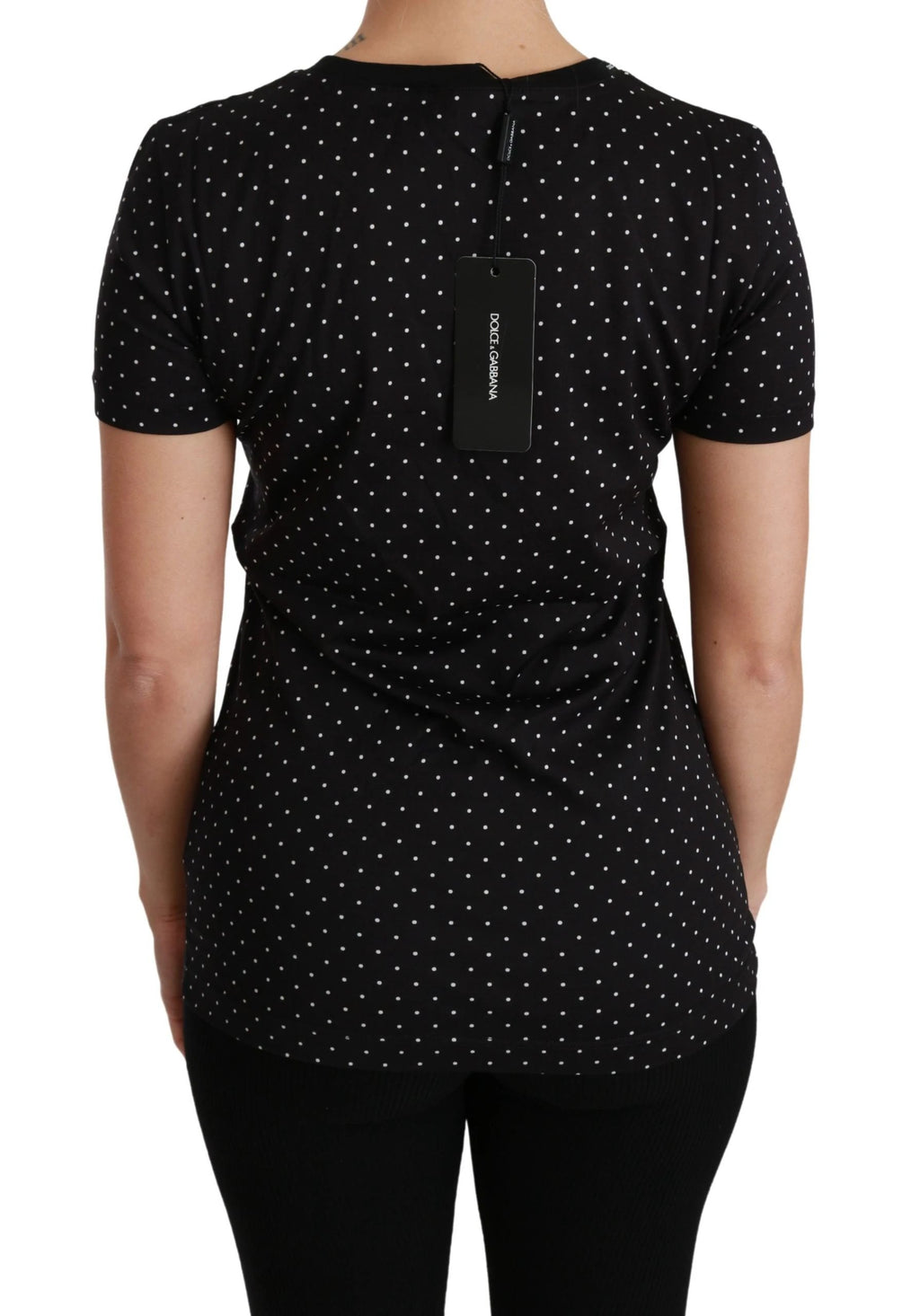 Dolce & Gabbana Black Dotted Crewneck Cotton Top T-shirt by Dolce & Gabbana
