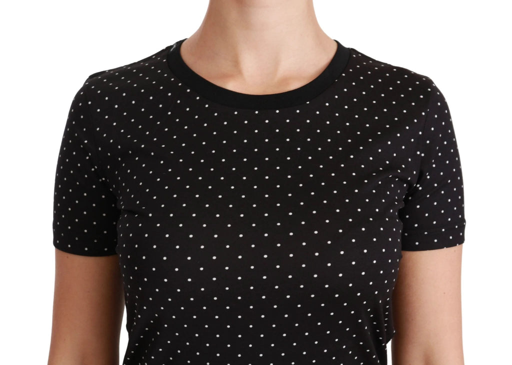 Dolce & Gabbana Black Dotted Crewneck Cotton Top T-shirt by Dolce & Gabbana