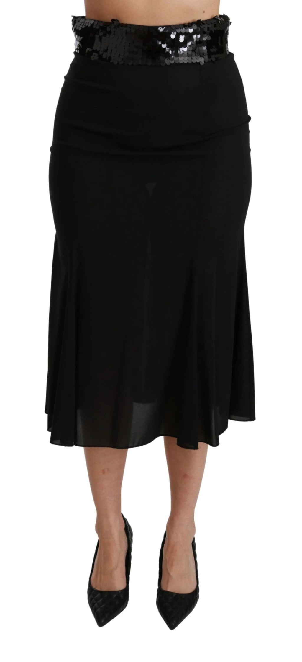 Dolce & Gabbana Black High Waist Mermaid Midi Silk Skirt by Dolce & Gabbana