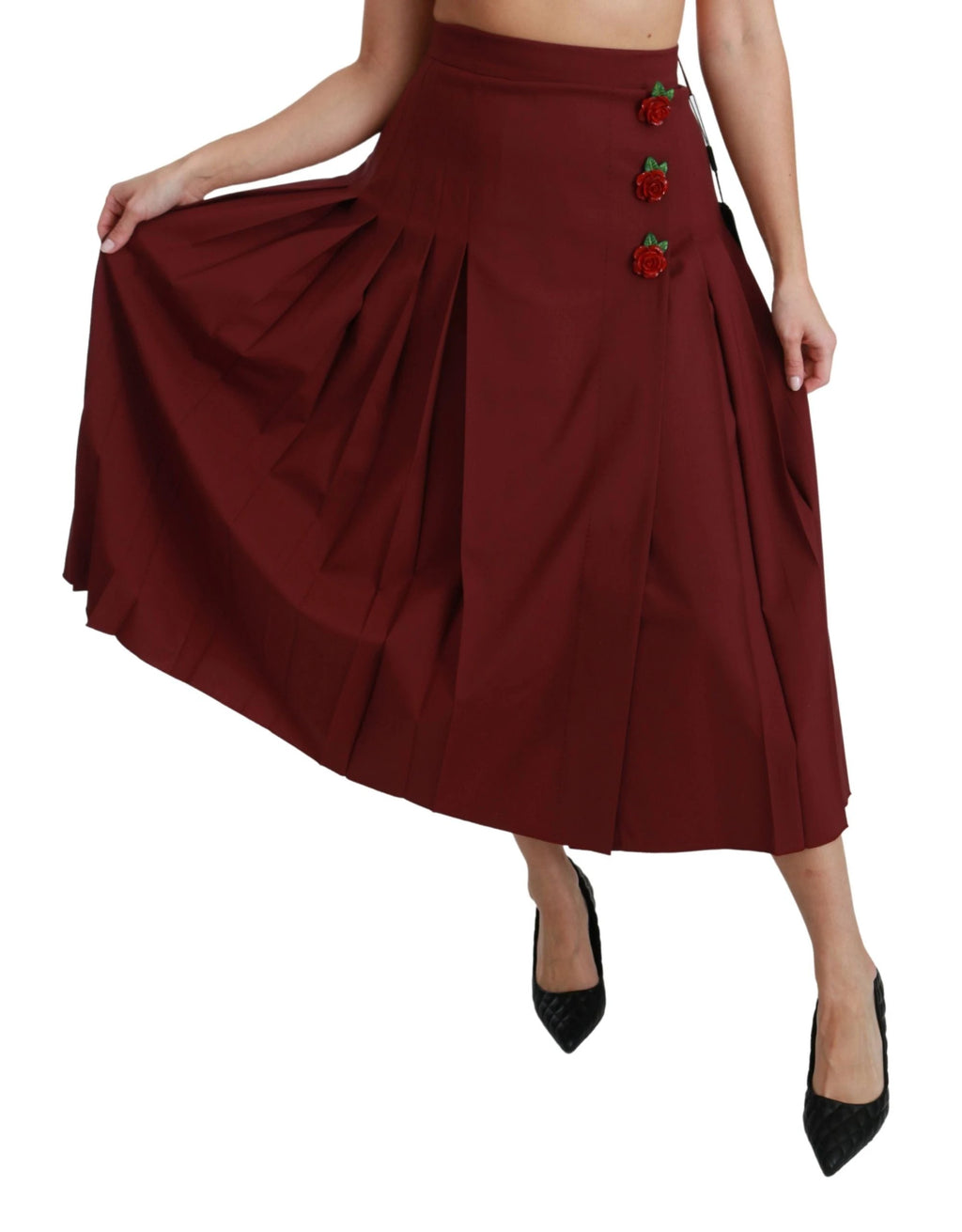 Dolce & Gabbana Red High Waist Pleated Maxi Wool Skirt by Dolce & Gabbana