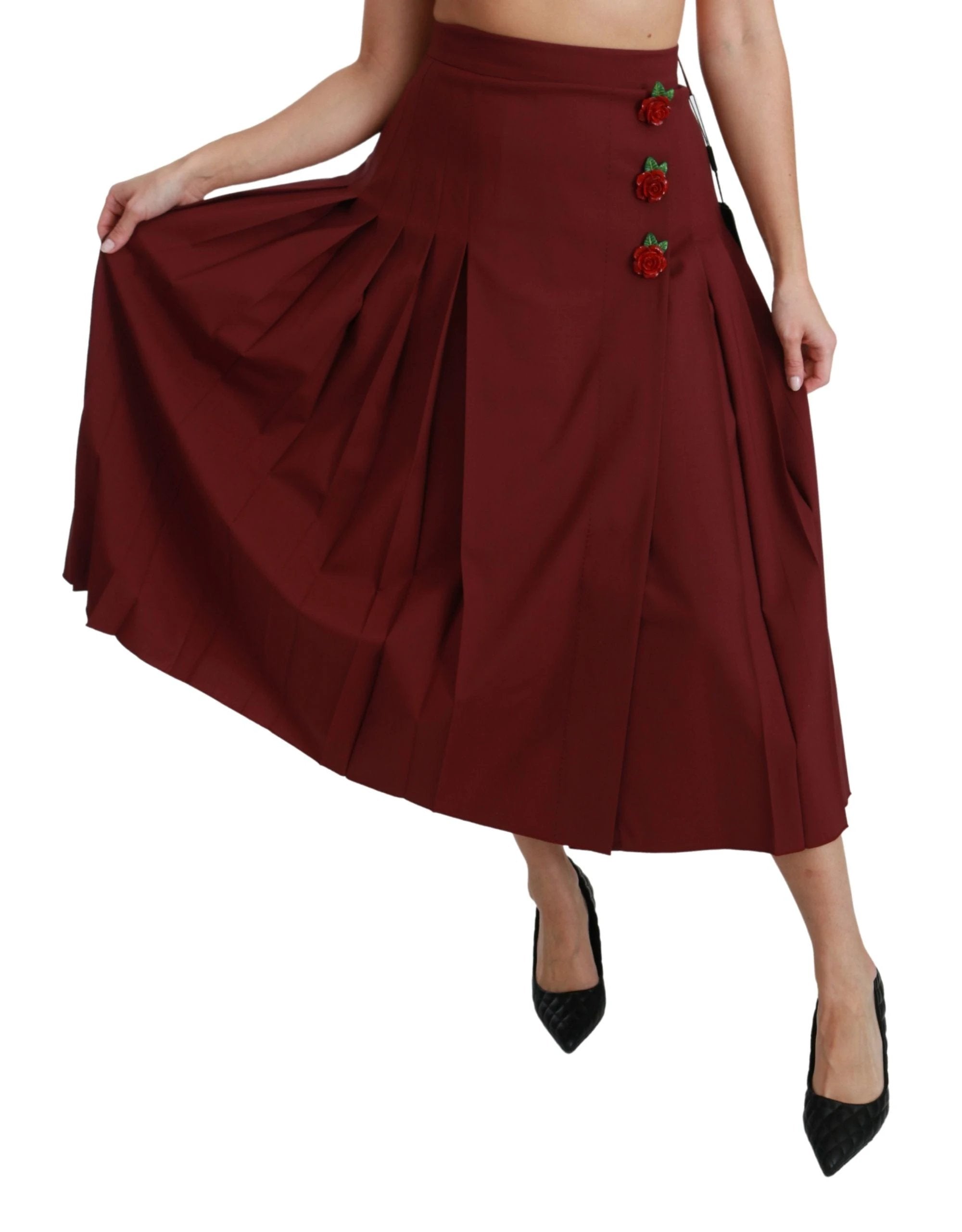 Dolce & Gabbana Red High Waist Pleated Maxi Wool Skirt by Dolce & Gabbana