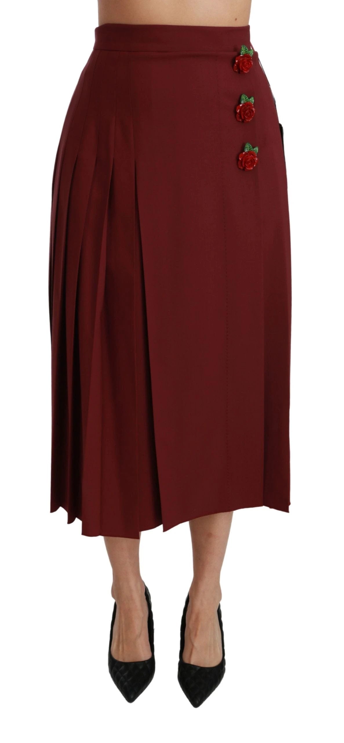 Dolce & Gabbana Red High Waist Pleated Maxi Wool Skirt by Dolce & Gabbana