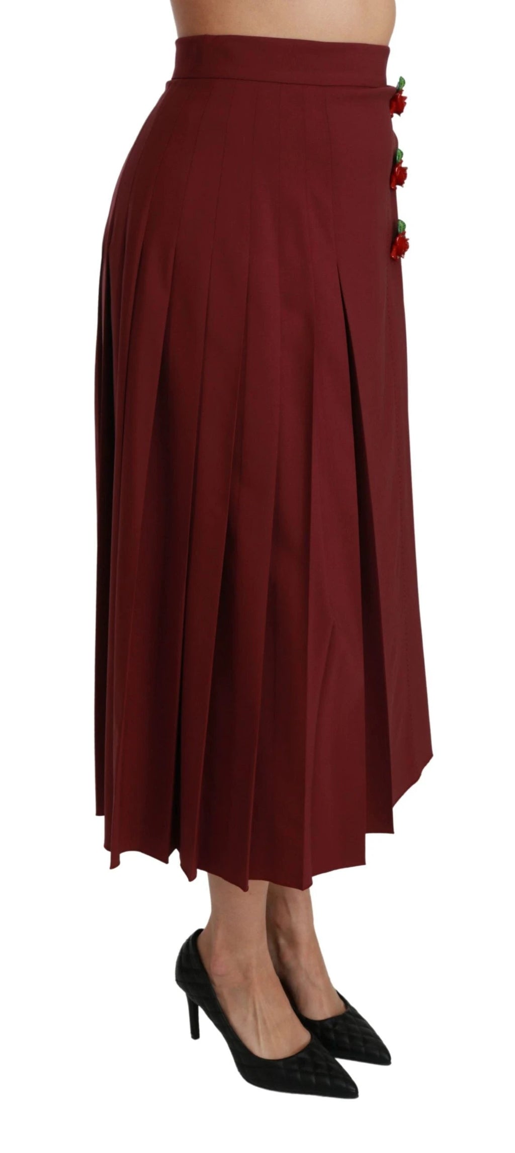 Dolce & Gabbana Red High Waist Pleated Maxi Wool Skirt by Dolce & Gabbana