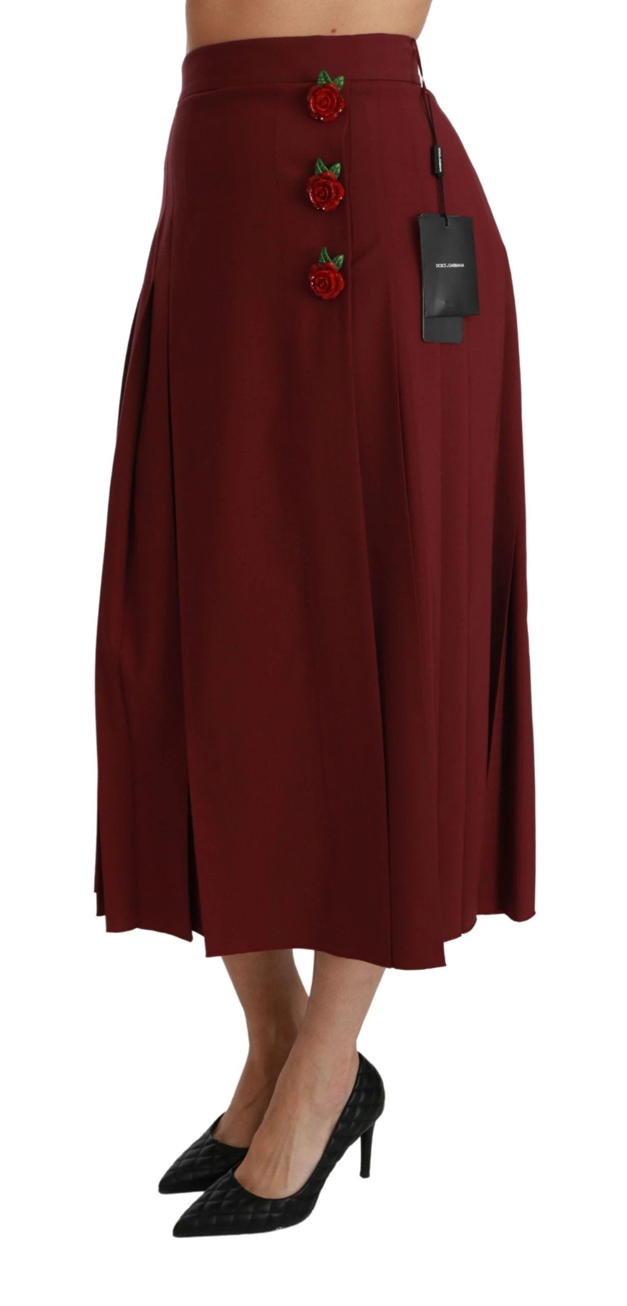 Dolce & Gabbana Red High Waist Pleated Maxi Wool Skirt by Dolce & Gabbana