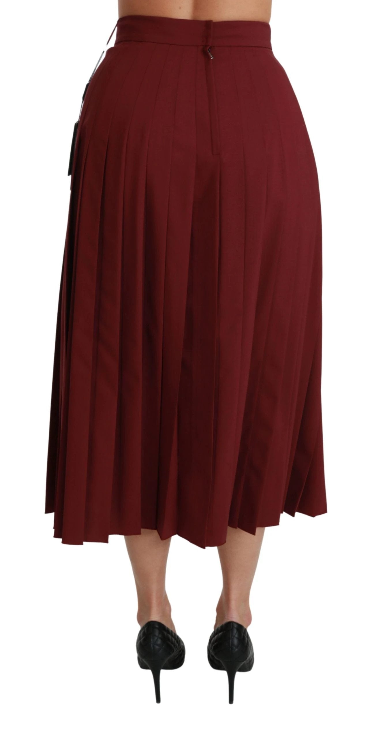 Dolce & Gabbana Red High Waist Pleated Maxi Wool Skirt by Dolce & Gabbana