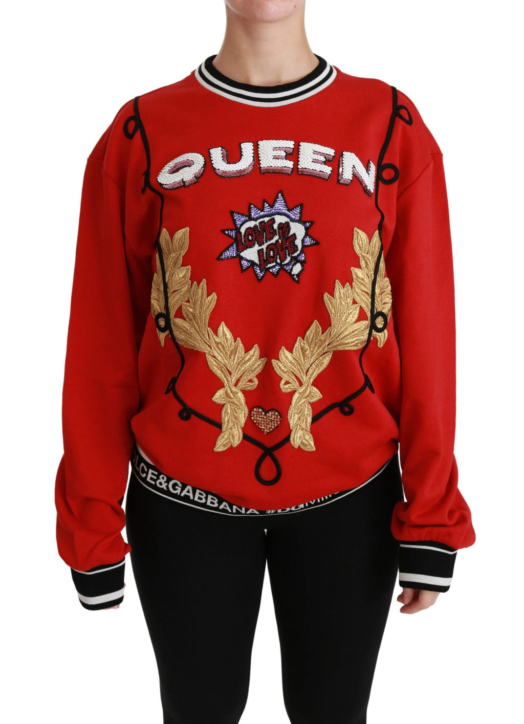 Dolce & Gabbana Red Queen Sequined Love Pullover Sweater by Dolce & Gabbana