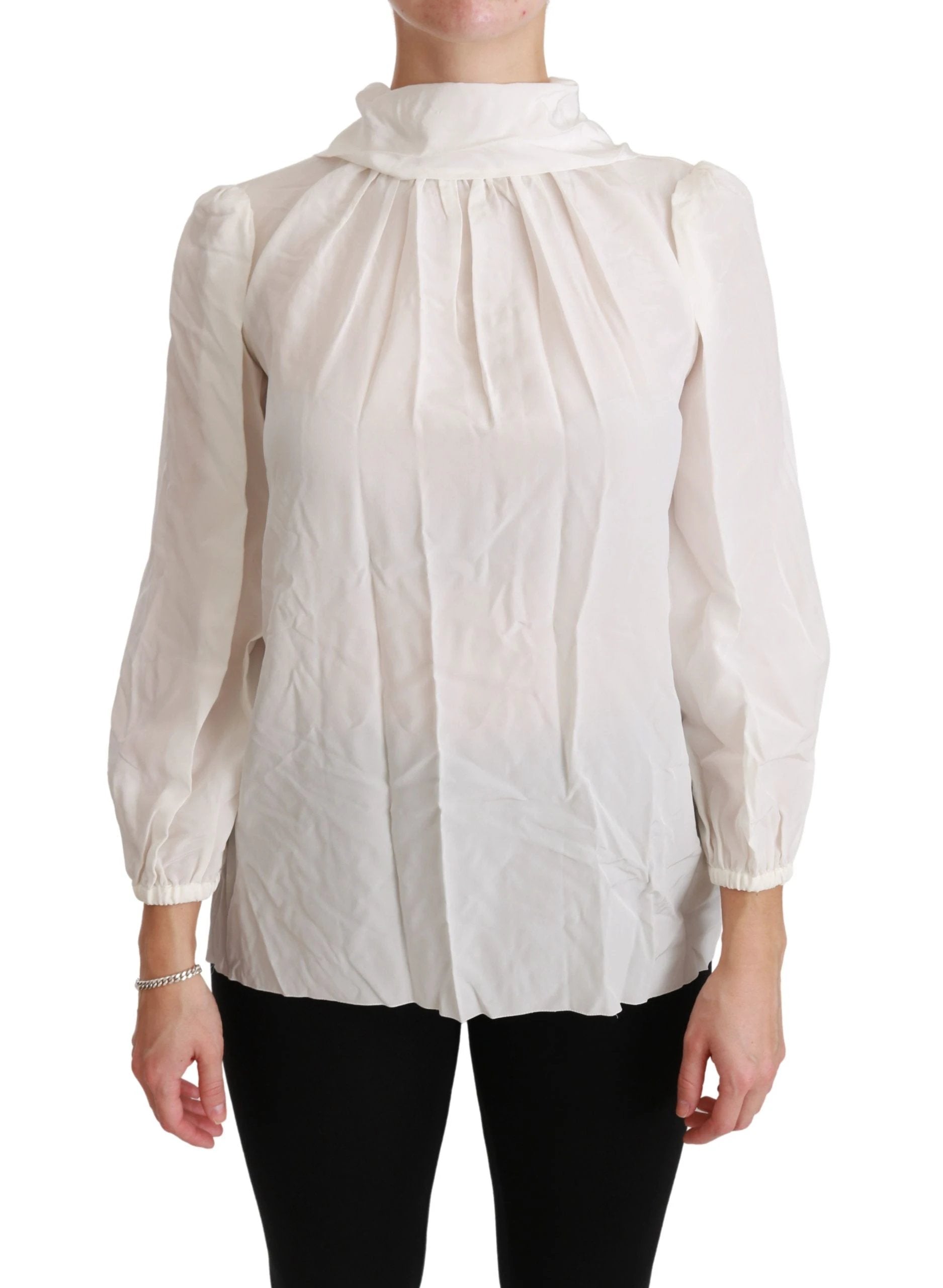 Dolce & Gabbana White Turtle Neck Blouse Shirt Silk Top by Dolce & Gabbana