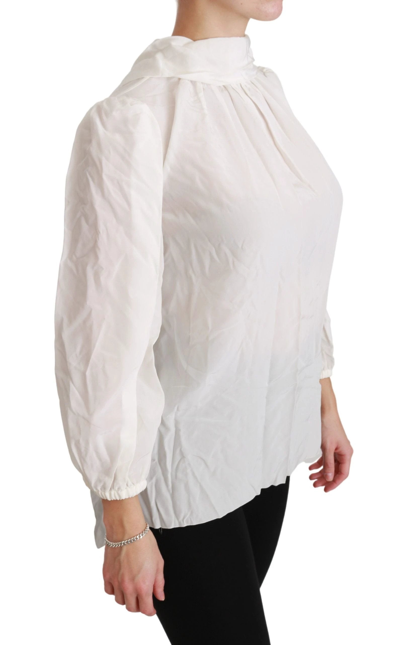 Dolce & Gabbana White Turtle Neck Blouse Shirt Silk Top by Dolce & Gabbana