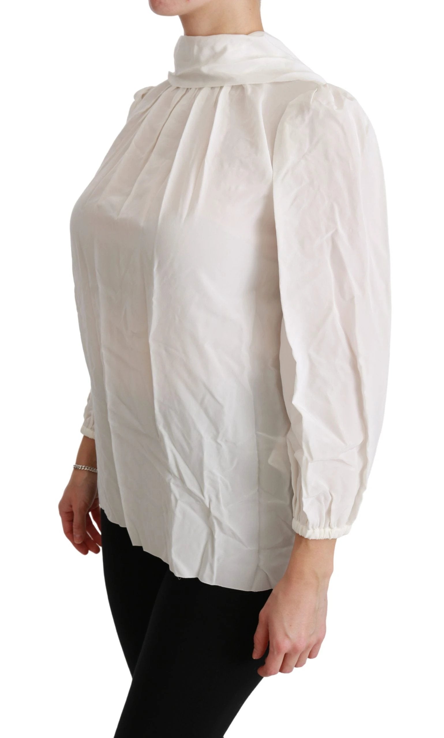Dolce & Gabbana White Turtle Neck Blouse Shirt Silk Top by Dolce & Gabbana